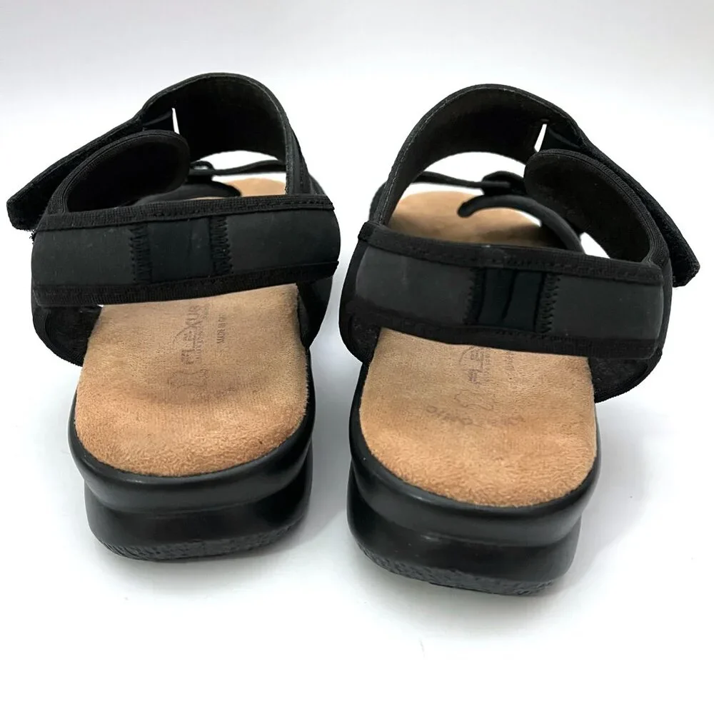 Flexus Sandals Made in Italy Black Leather Comfort Ankle Strap Spring Step - Picture 6 of 12
